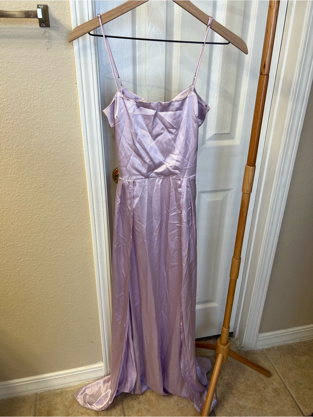 Lucy in the Sky Lilac Satin Maxi Slip Dress with Spaghetti Straps
